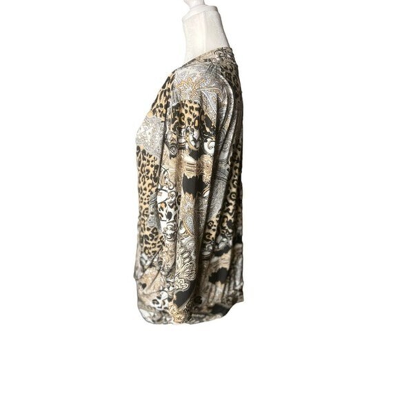 Chicos Black Brown Printed Crossover‎ Blouse Wrap Top Size 2 - Picture 3 of 6